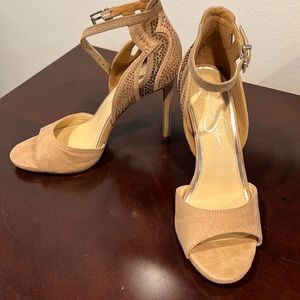 NWOT Jessica Simpson sandals, 7.5, textile top, leather soles